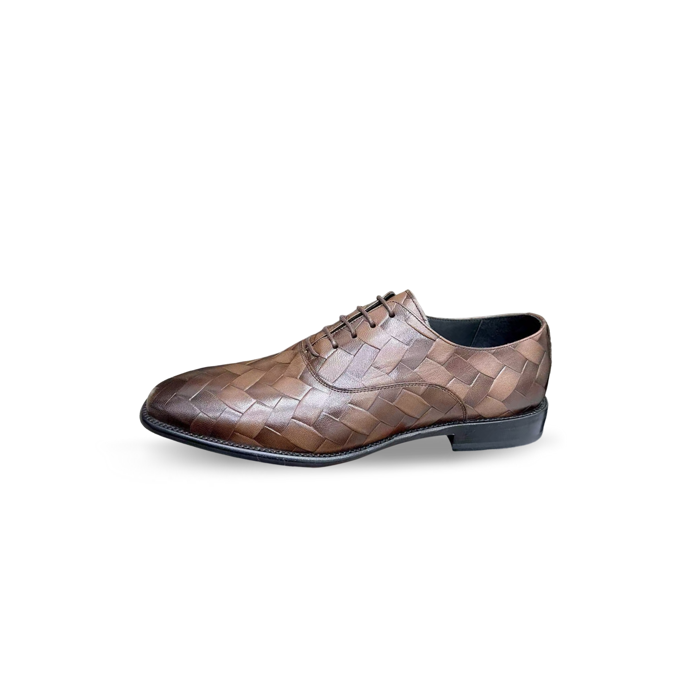 PRADA MEN'S BROWN WOVEN LEATHER SHOES